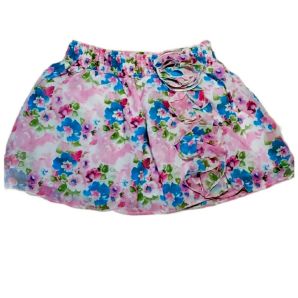 Cressong - Blue & Pink Floral Short Skirt Size Sm